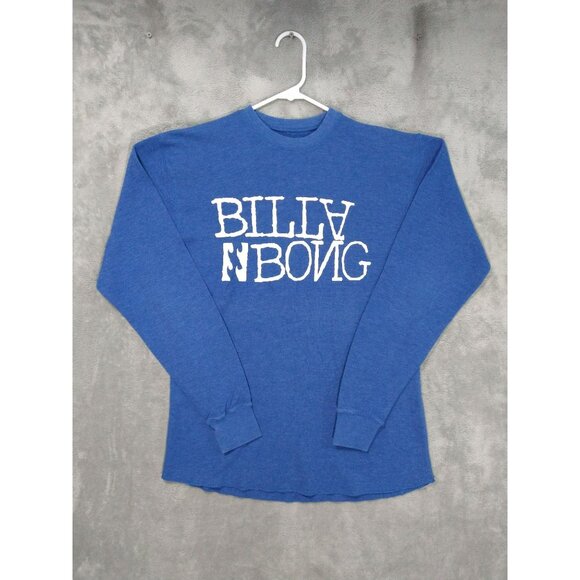 Billabong Shirt Mens Medium Blue Thermal Waffle Knit Logo Graphic Surf Skate - Picture 1 of 6